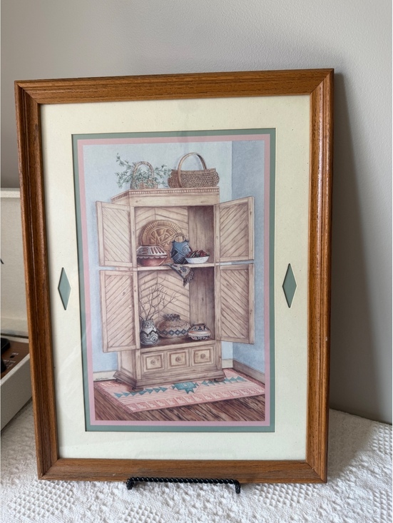 Other - Vintage Southwestern Pottery and Basket Cabinet art print with frame